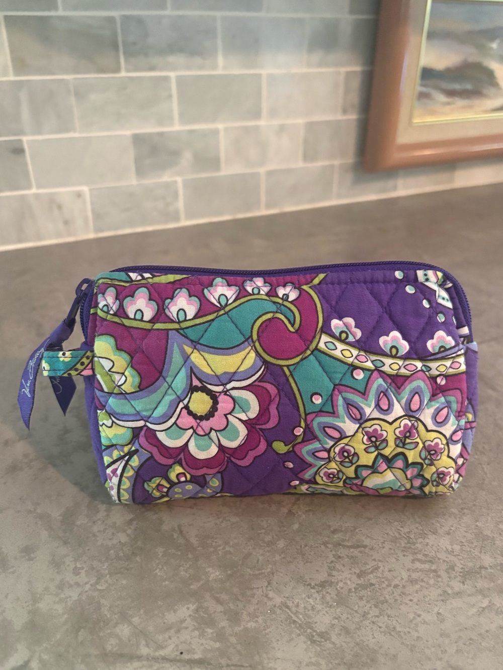 Vera Bradley cosmetic bag featuring the retired "Heather" paisley pattern